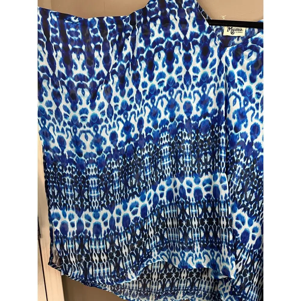 Show Me Your Mumu Peta World Tour Blue White Short Sleeve Tunic Size XS